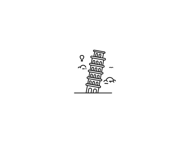 Scheve toren hand getrokken, Pisa-omtrek voorontwerp vector Illus - Vector, afbeelding