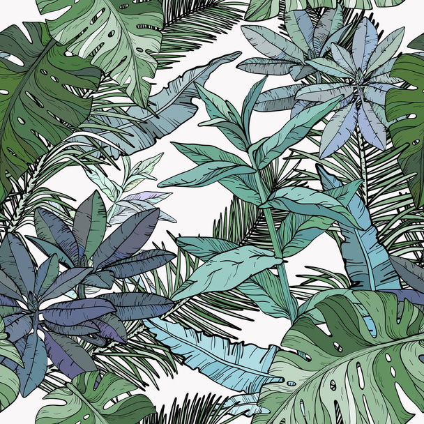 Seamless pattern with green foliage, branches and leaves. - ベクター画像