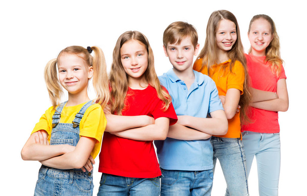 Children Group, Kids over White Background, Happy Smiling People  - Photo, Image