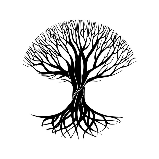 Символ круга силуэта дерева, знак, логотип, эмблема, значок. Ручное черно-белое дерево стилизованное, векторная иллюстрация
. - Вектор,изображение