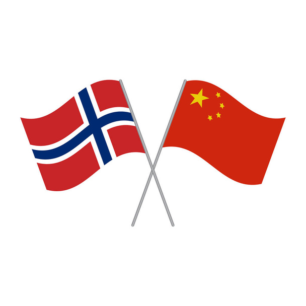Çin ve Norveç bayrakları vektör beyaz arka plan üzerinde izole - Vektör, Görsel