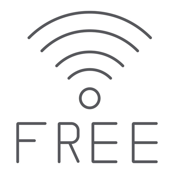 Бесплатный Wi-Fi, значок тонкой линии, сигнал и соединение, знак беспроводного интернета, векторная графика, узор на белом фоне
. - Вектор,изображение