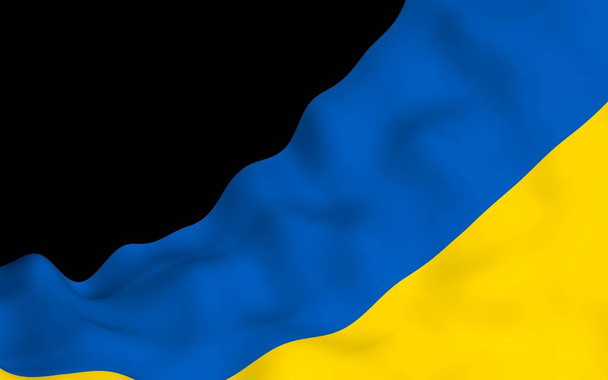 The flag of Ukraine on a dark background. National flag and state ensign. Blue and yellow bicolour. 3D illustration waving flag - Fotografie, Obrázek