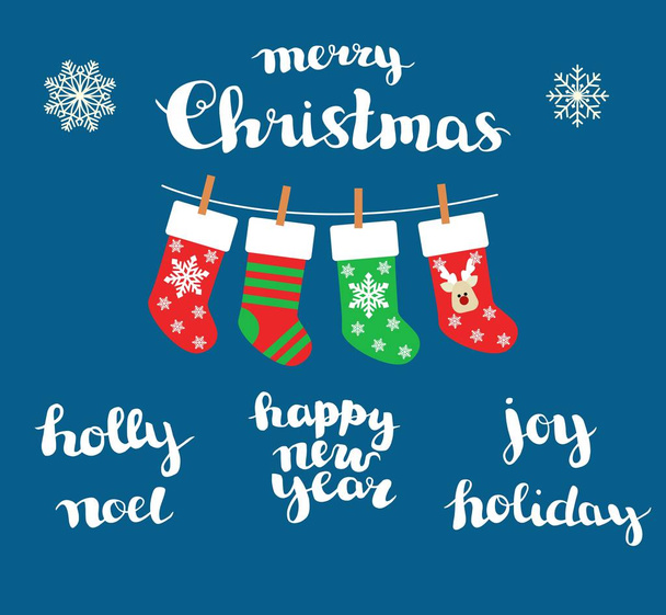Natale Calzini vettore di sfondo. iscrizioni fatte a mano - Natale, agrifoglio, noel, felice anno nuovo, gioia. vacanza. Letteratura
 - Vettoriali, immagini