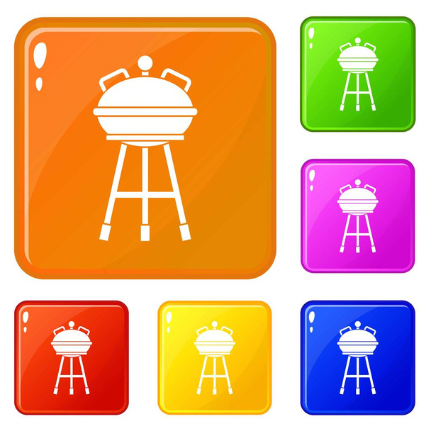 Kettle barbecue icons set vector color - Vektori, kuva