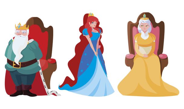 princesse avec reine et roi sur le trône de contes caractère
 - Vecteur, image