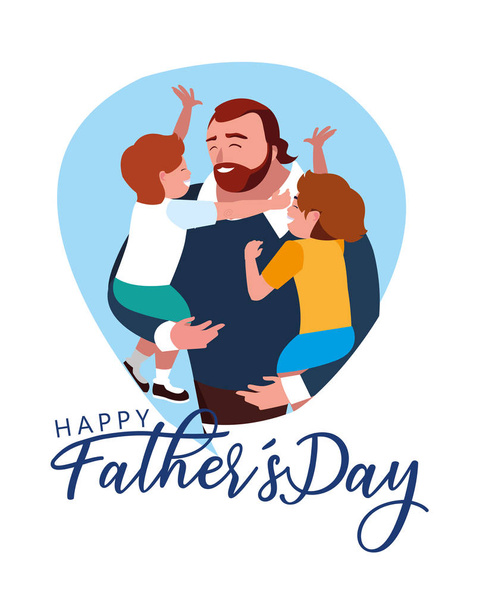 お父さんと子供たちと幸せな父の日カード - ベクター画像