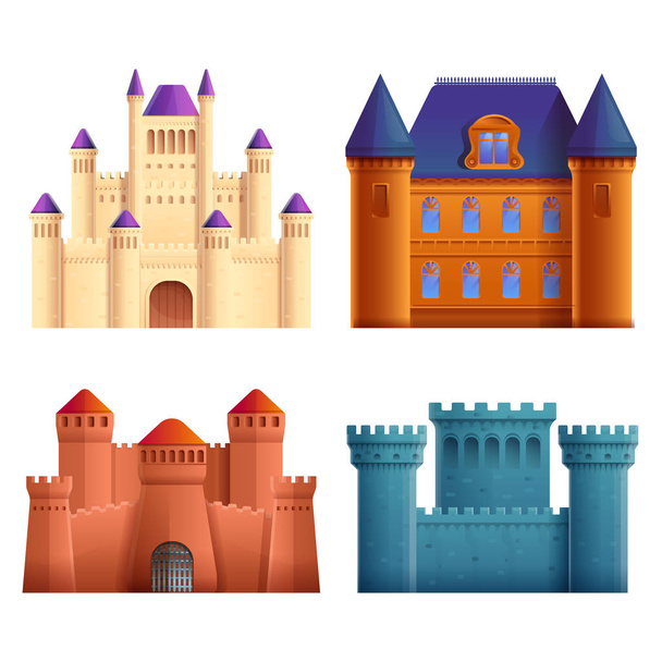 набор красивых замков из мультфильмов, векторная иллюстрация
 - Вектор,изображение
