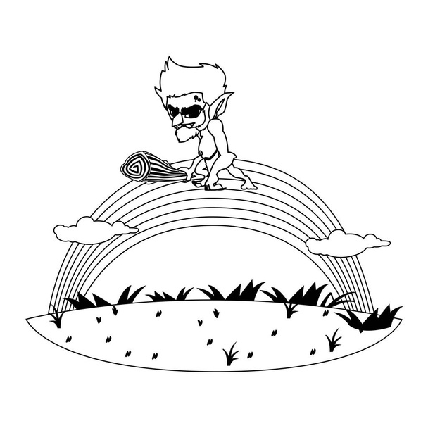 jeskynní GNOME s duhovou magickou postavou - Vektor, obrázek