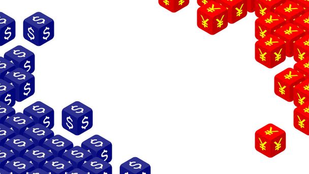 Dados isométricos 3D com símbolo de moeda da América e China, Guerra comercial e ilustração de design de conceito de crise fiscal isolado em fundo branco com espaço de cópia, vetor eps 10
 - Vetor, Imagem
