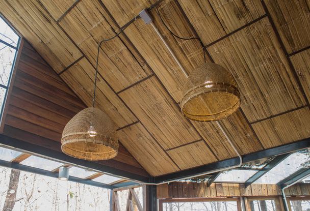 Coop y lámpara en el techo para sala de diseño de interiores
 - Foto, Imagen