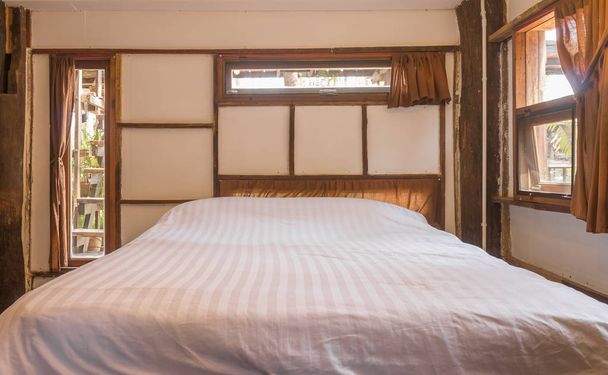 White Bed in Country Loft Interiér Design Room Front View - Fotografie, Obrázek