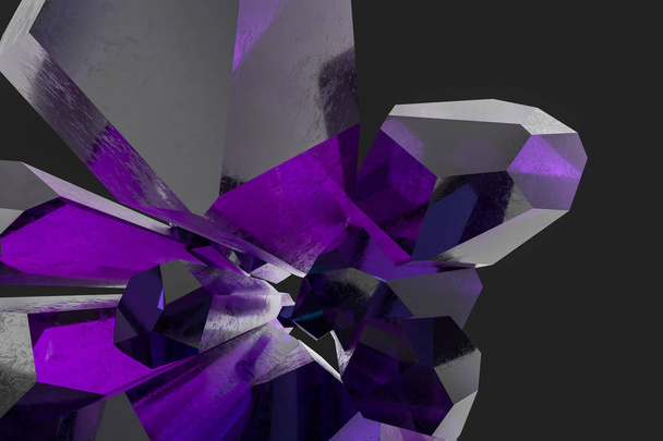 ein Cluster präzise geschnittener magischer Kristall, Science-Fiction und magisches Thema, 3D-Darstellung. - Foto, Bild