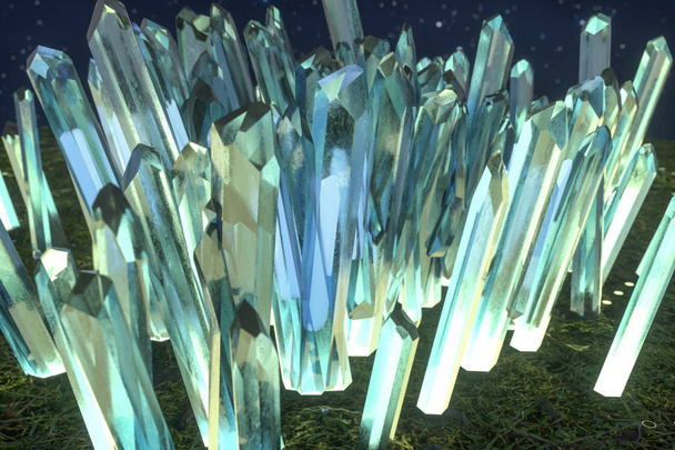 Een cluster van precisie-cut Magic Crystal, Science Fiction en Magic thema, 3D rendering. - Foto, afbeelding