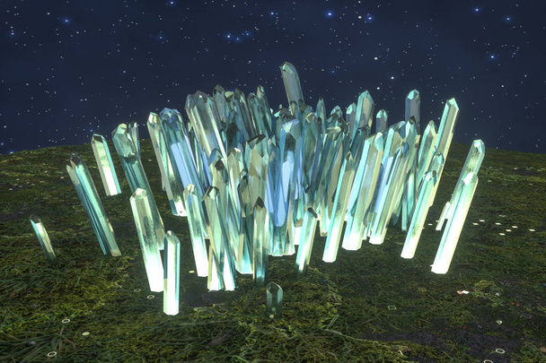 Un grupo de cristal mágico de corte de precisión, ciencia ficción y magia tema, 3d rendering
. - Foto, Imagen