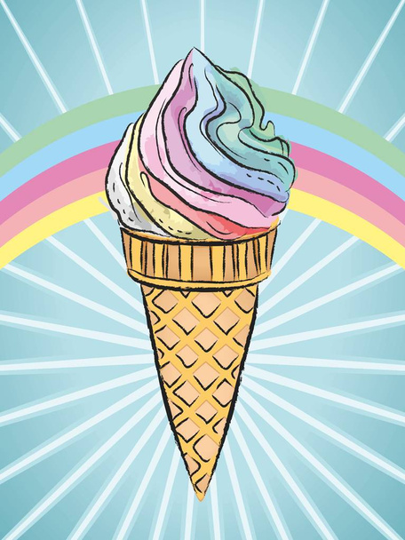 Návrh duhového zmrzlinového kužele, barevný vektorový obrázek. - Vektor, obrázek