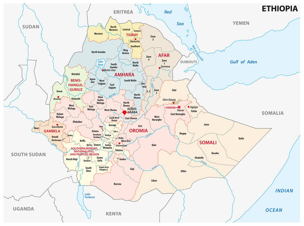 Αιθιοπία διοικητικός και πολιτικός χάρτης - Διάνυσμα, εικόνα