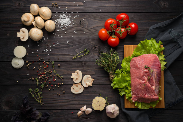 συστατικά για το μαγείρεμα του κρέατος, την κορυφαία θέα - Φωτογραφία, εικόνα