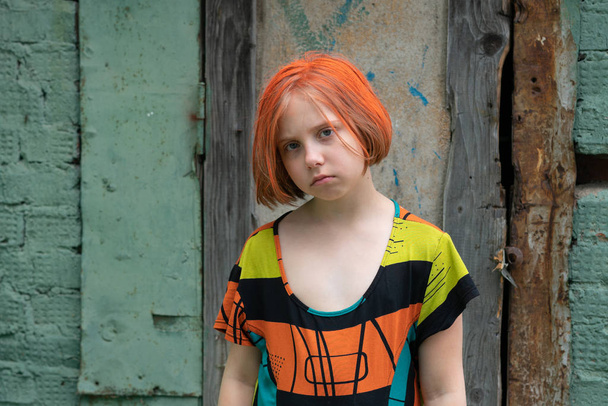 retrato de uma menina da aldeia com cabelo vermelho
 - Foto, Imagem