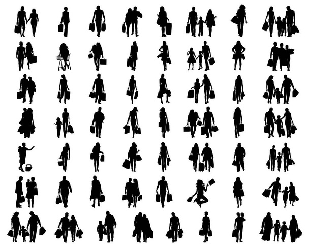 Silhouettes of people in the shopping on a white background - Vector, Image