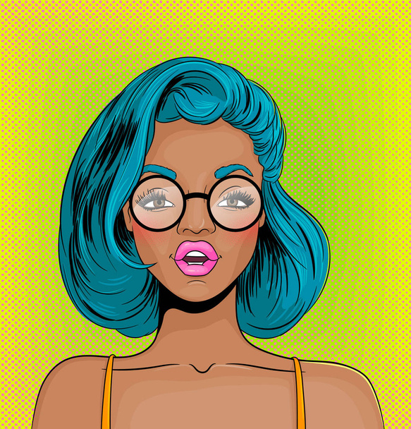 Pop-art sexy girl with glasses. Vector Illustration. Vector colorful background in pop art retro comic style. - Vector, Image