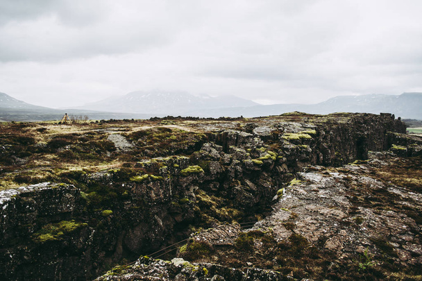 Cold bleak landscapes of Thingvellir National Park in Iceland in - Valokuva, kuva
