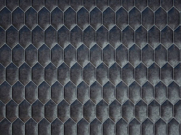 Δέρμα ραμμένο εξάγωνο ή μαύρη γυαλιστερή υφή  - Φωτογραφία, εικόνα
