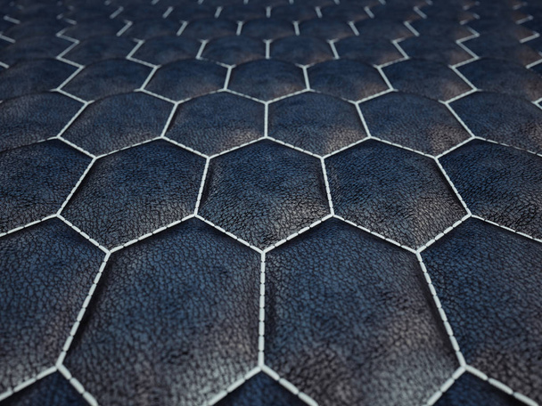 Leather stitched hexagon or honecomb blue shiny texture  - Photo, Image