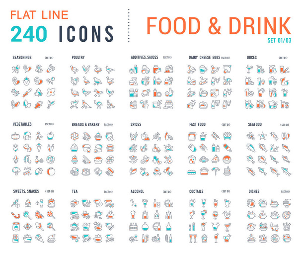 Collectie lineaire iconen van eten en drinken. - Vector, afbeelding