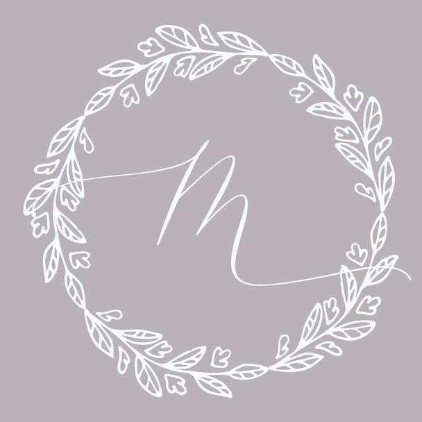 Floral Frame or Monogram Hand Drawn Element. Doodle Branches Border Illustration for Wedding Invitations, Greeting Card or Menu.  - Vector, imagen