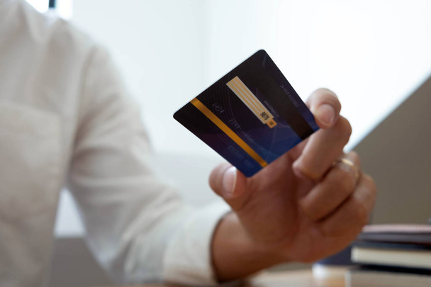 Using a credit card to pay online, use a smartphone for online s - Photo, Image