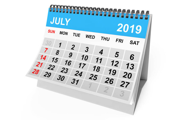 Calendar July 2019. 3d Rendering - Photo, Image
