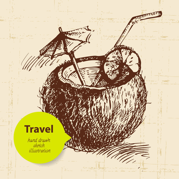 Vintage seyahat coco kokteyl ile arka plan. çizilmiş illustr el - Vektör, Görsel