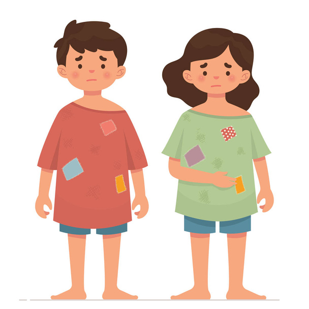 personnages enfants pauvres dessin animé dans des vêtements patchés, illustration vectorielle
 - Vecteur, image