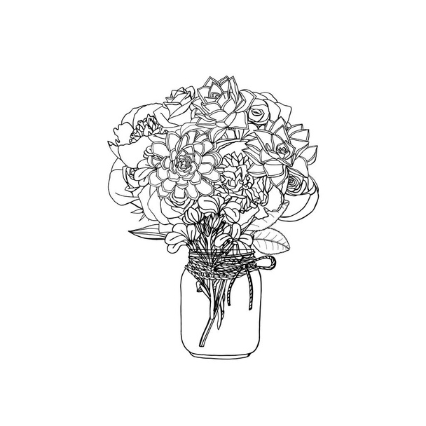 Ζωγραφισμένα στο χέρι Μπουκέτα από διαφορετικά λουλούδια απομονωμένα - Διάνυσμα, εικόνα