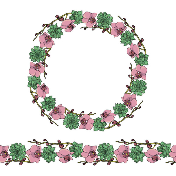 Χειροποίητη διακόσμηση με χειροποίητα λουλούδια και άνθη ορχιδέες - Διάνυσμα, εικόνα