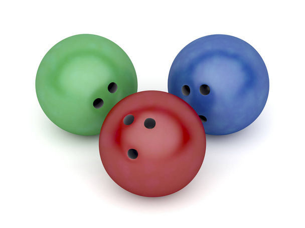 Boules de bowling vertes, rouges et bleues
 - Photo, image