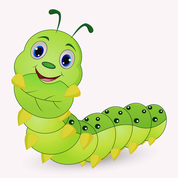Leuke Caterpillar cartoon Holding verlaat - Vector, afbeelding