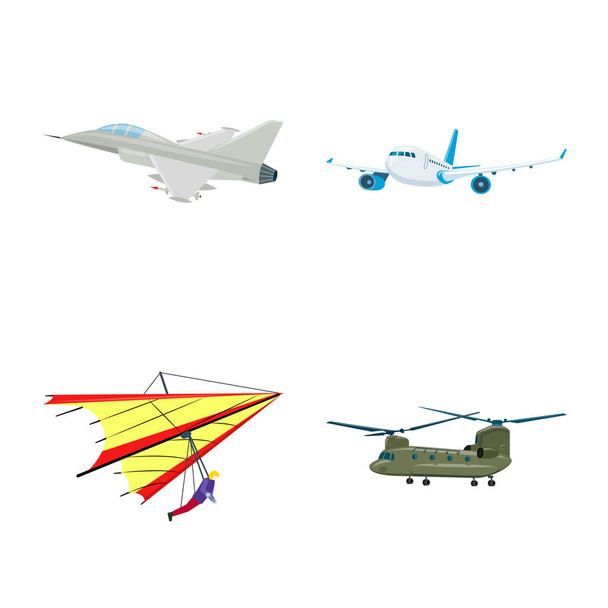 飛行機と交通機関のロゴの孤立したオブジェクト。Web の飛行機と空の銘柄記号のセット. - ベクター画像