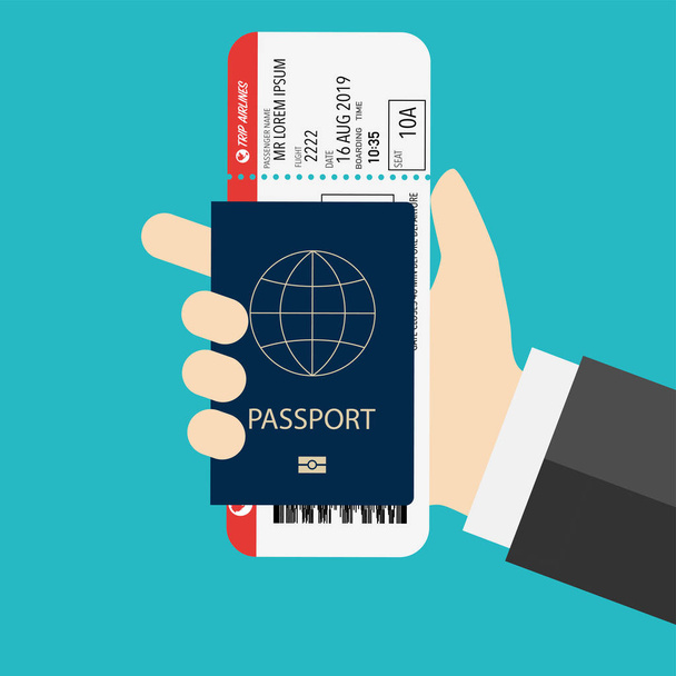 passeport avec piquet de grève préparé pour l'embarquement en avion
 - Vecteur, image