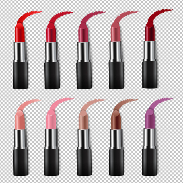 Colorful Lipstick Set Isolated transparent Background With Gradient Mesh, Vector Illustration - Вектор,изображение