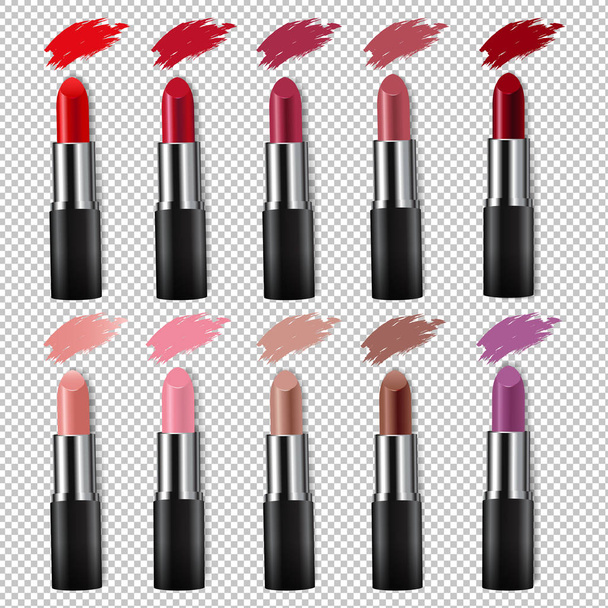 Colorful Lipstick Collection Isolated transparent Poster With Gradient Mesh, Vector Illustration - Вектор,изображение