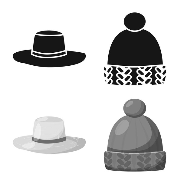 Vector design of clothing and cap logo. Set of clothing and beret stock vector illustration. - Vetor, Imagem