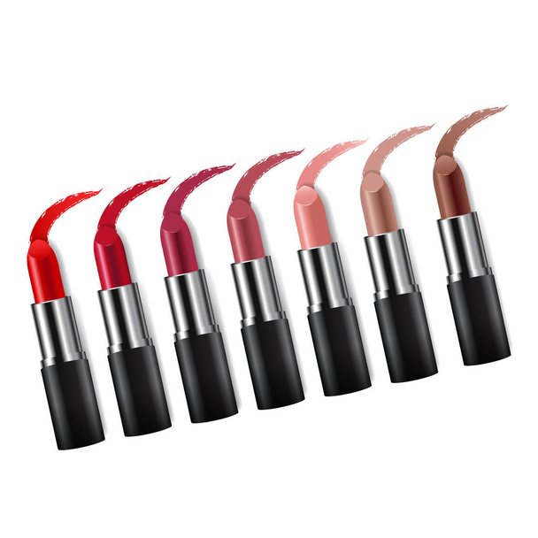 Red Lipstick Set Isolated White Background With Gradient Mesh, Vector Illustration - Vektör, Görsel