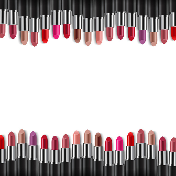Colorful Lipsticks Borders White Background With Gradient Mesh, Vector Illustration - Vetor, Imagem