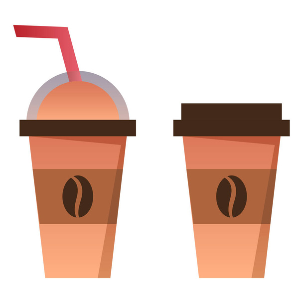 Disposable glass with coffee, and a glass with coffee and a straw - Vector, Image