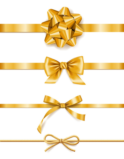 Set di nastri dorati con fiocchi, decorazione per scatole regalo, elemento di design
 - Vettoriali, immagini