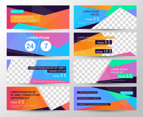 Set of horizontal bright banners with  shapes for a photo. Universal template for a web site, flyer and advertising - Vector, Image