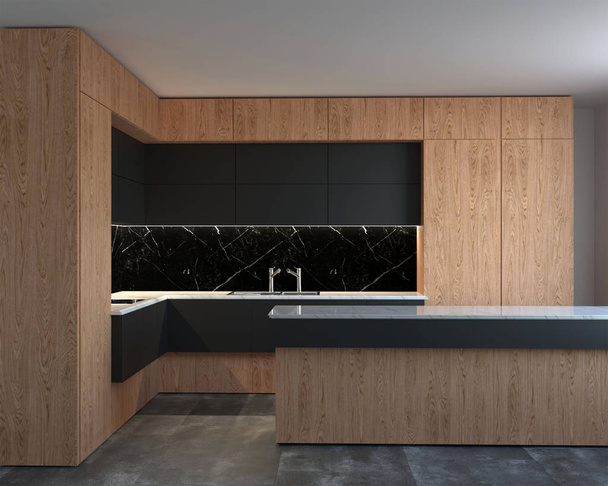 3d rendering of new hi-tech kitchen interior - Foto, afbeelding
