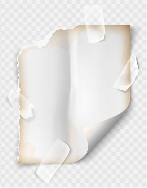 realistic vintage torn sheet of notebook paper with tape - Vector, Image